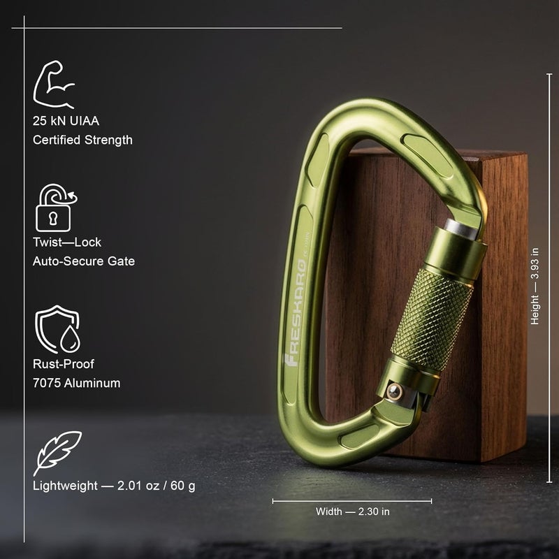 FresKaro 4inches 25kN-5621lbs Climbing Carabiners, UIAA CE Certified, Twist Auto Locking, Made of 7075 Aluminium, Lightweight, Rust Proof, for Mountaineering, Rappelling etc., Multi-Colors - Image 2